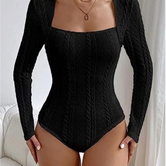 SHEIN Chiquease Square Neck Cable Knit Bodysuit - Picture 3 of 6